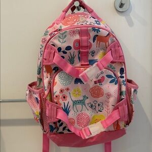 Pottery Barn Kids Colorful Backpack pink animals flowers Sasha’s garden print
